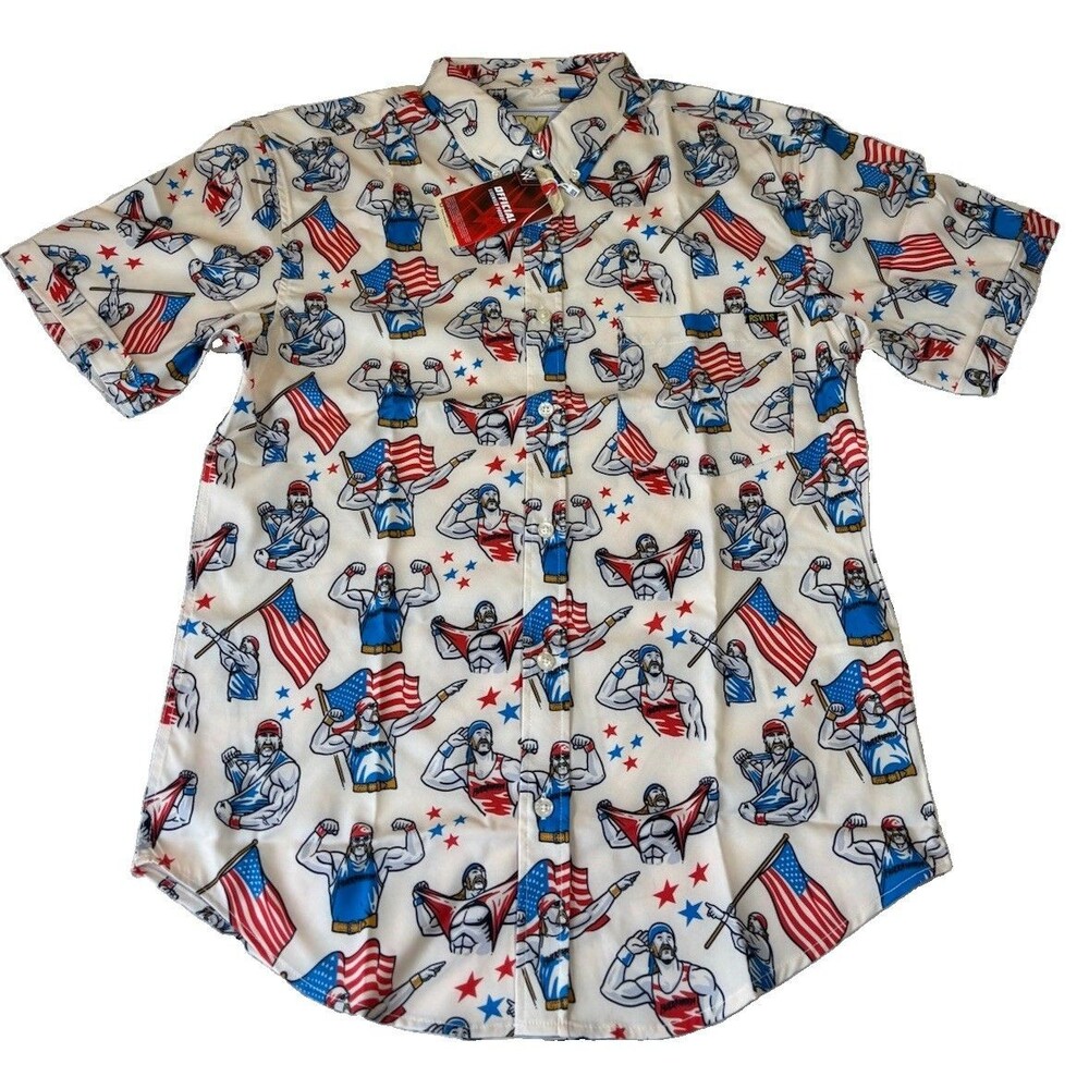 NWT RSVLTS X WWE Hulk Hogan WrestleMania KUNUFLEX Button-Down Shirt Size S WWF